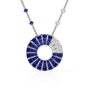 Princess Escape TripleCrown Diamonds and Blue Sapphires Pendant